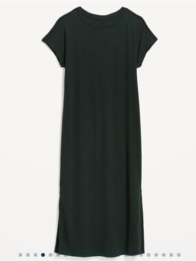 Ribbed Short-Sleeve Midi T-shirt Dress - Dark Green